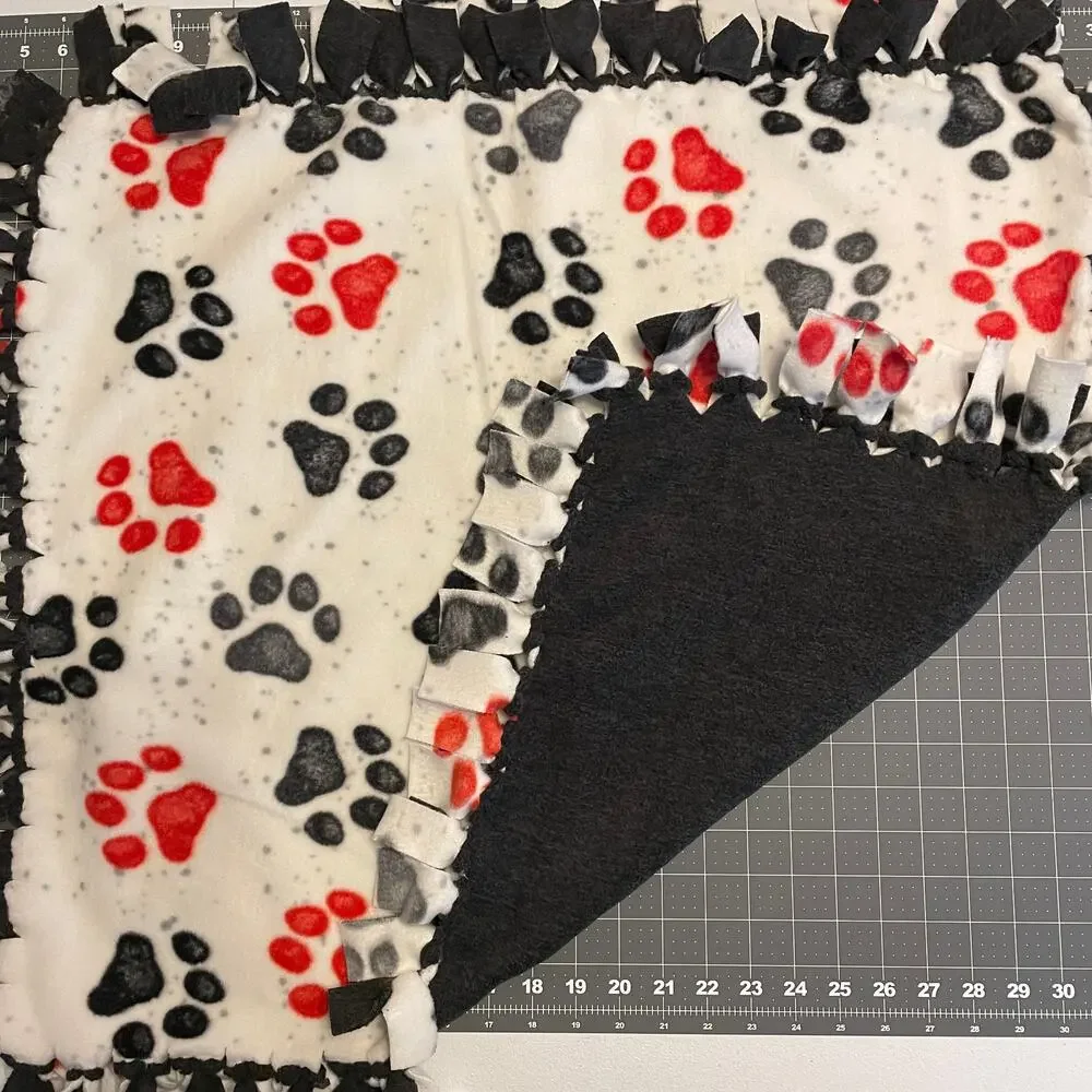 Paw Print Fleece Fringe Blanket 25.5